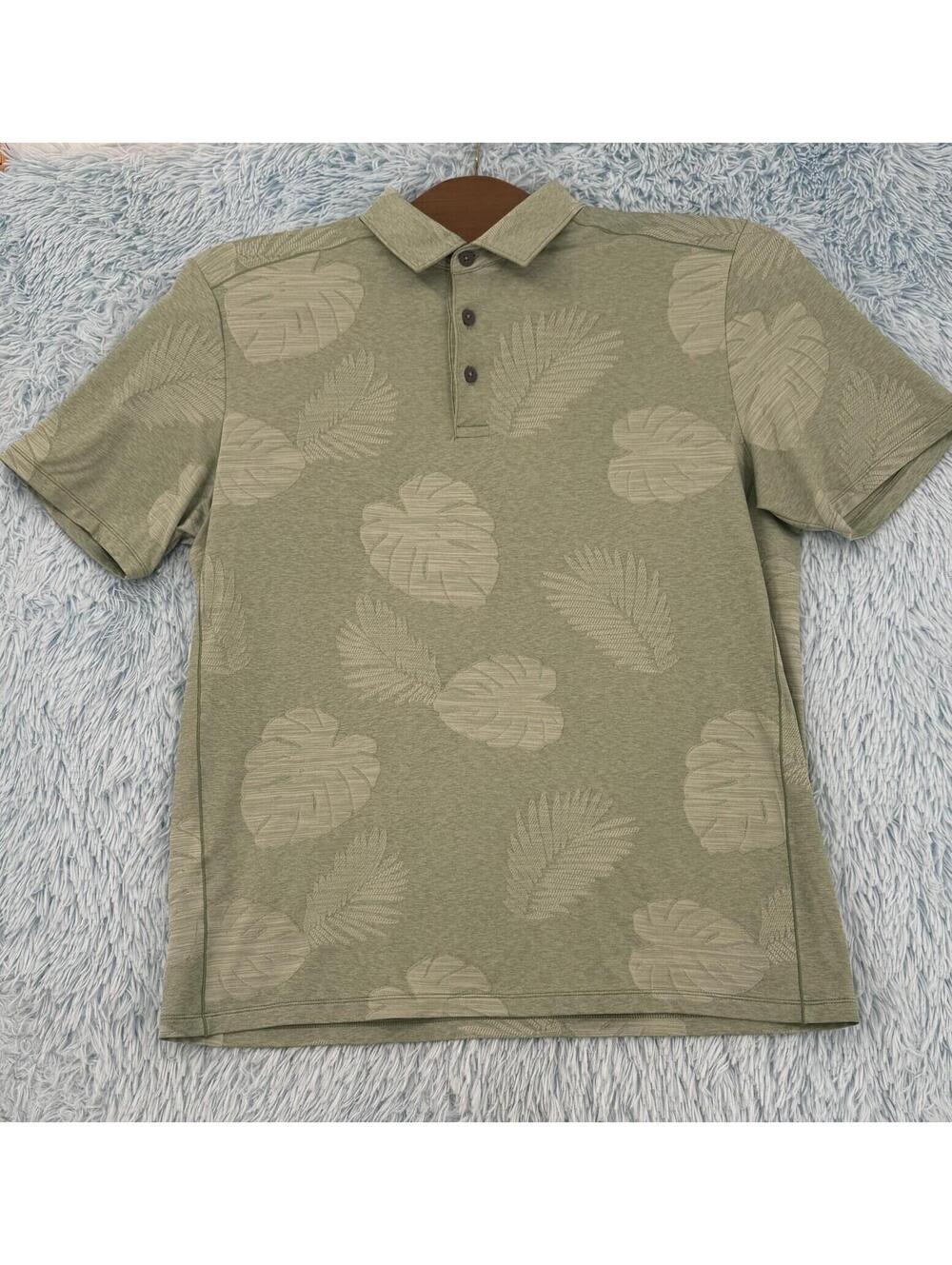 Tommy Bahama Performance Polo Shirt Men L Green Leaf Island Zone Tropical Golf